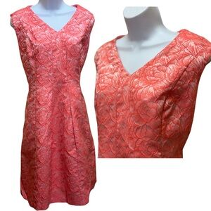 Ellen Tracy V Neck Floral Textured A Line Pockets Cottage Career Dress Womens 16